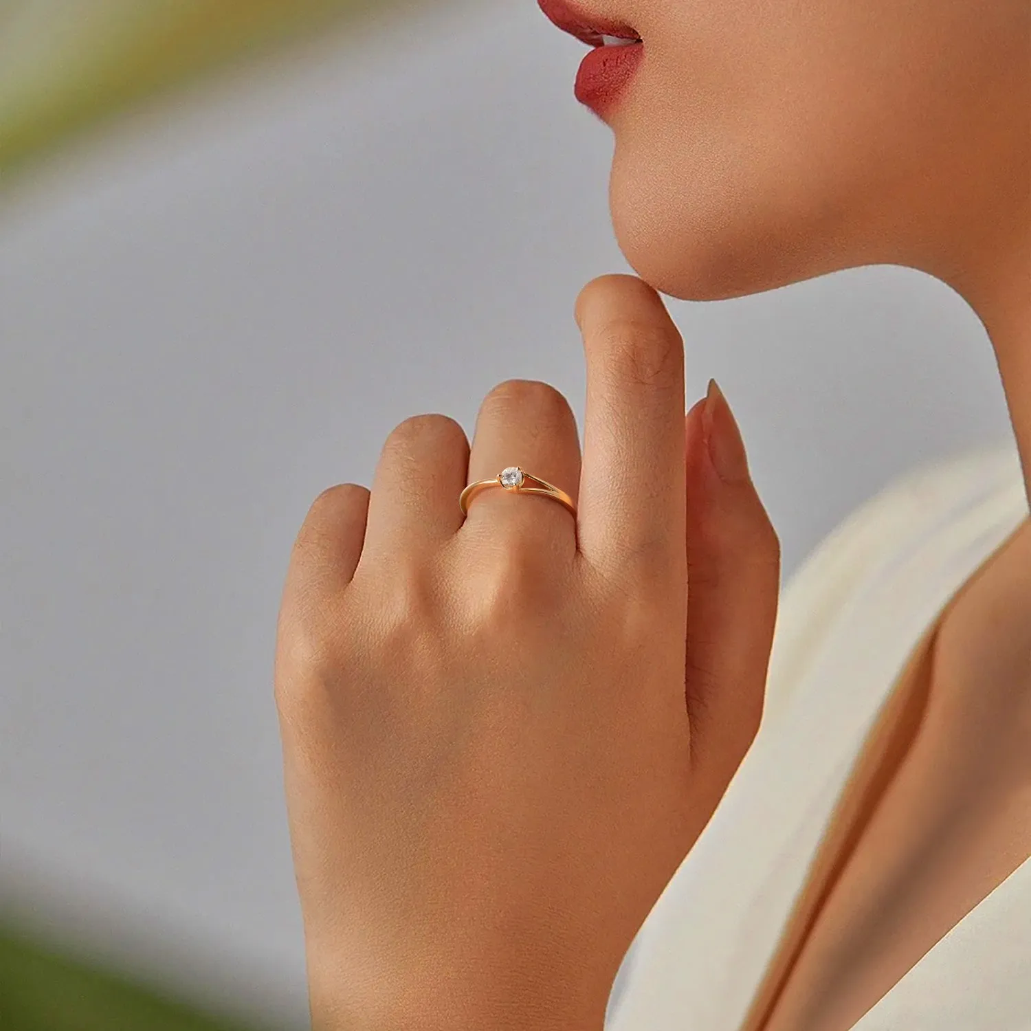 14K Youth Solitaire Fashion Ring With Diamonds