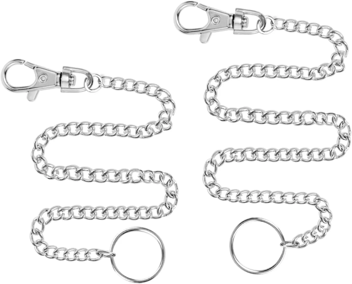 2Pcs Chain Set Wallet Chain Pants Pocket Chain with Keyring (16” & 20”)