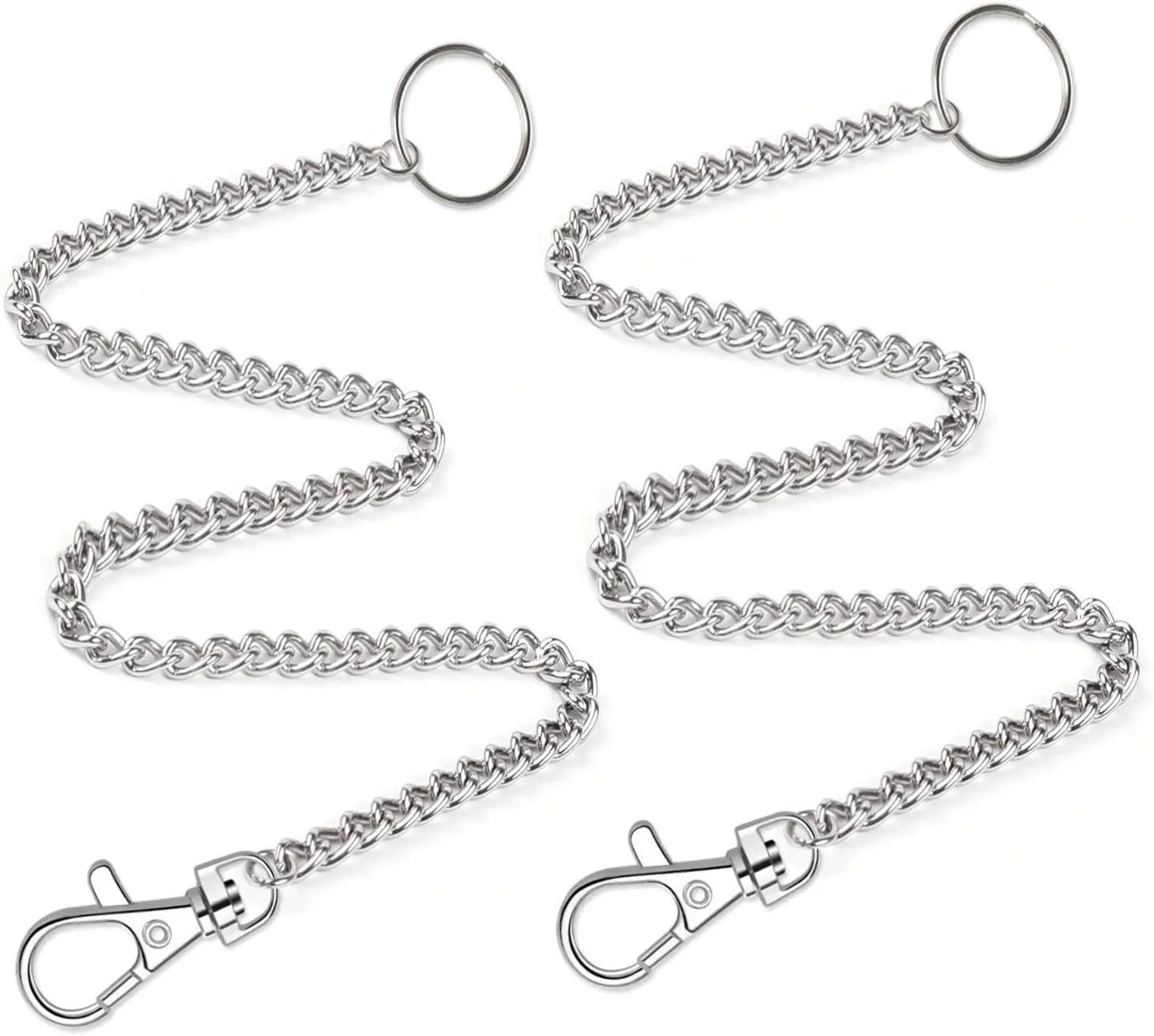 2Pcs Chain Set Wallet Chain Pants Pocket Chain with Keyring (16” & 20”)