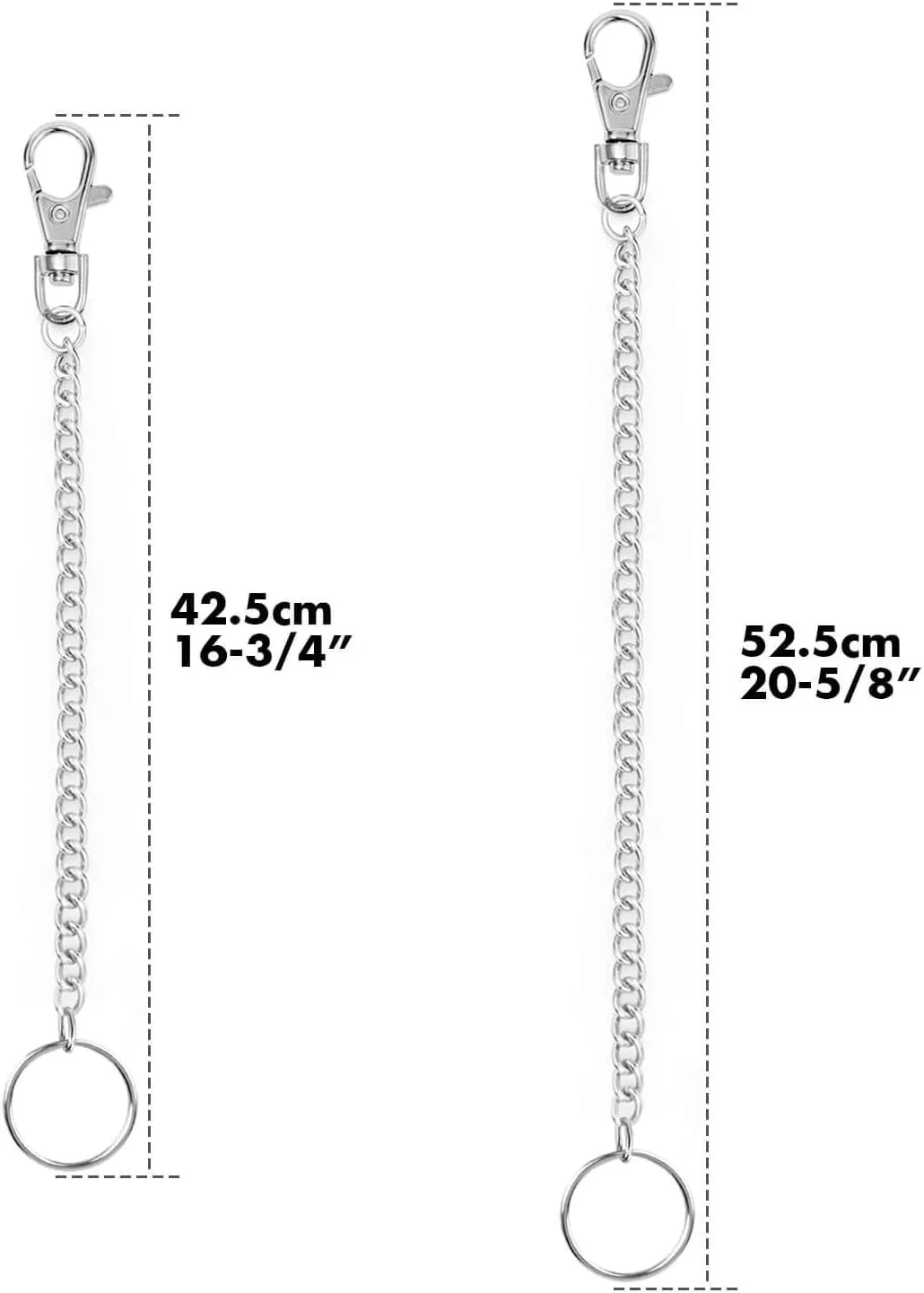 2Pcs Chain Set Wallet Chain Pants Pocket Chain with Keyring (16” & 20”)