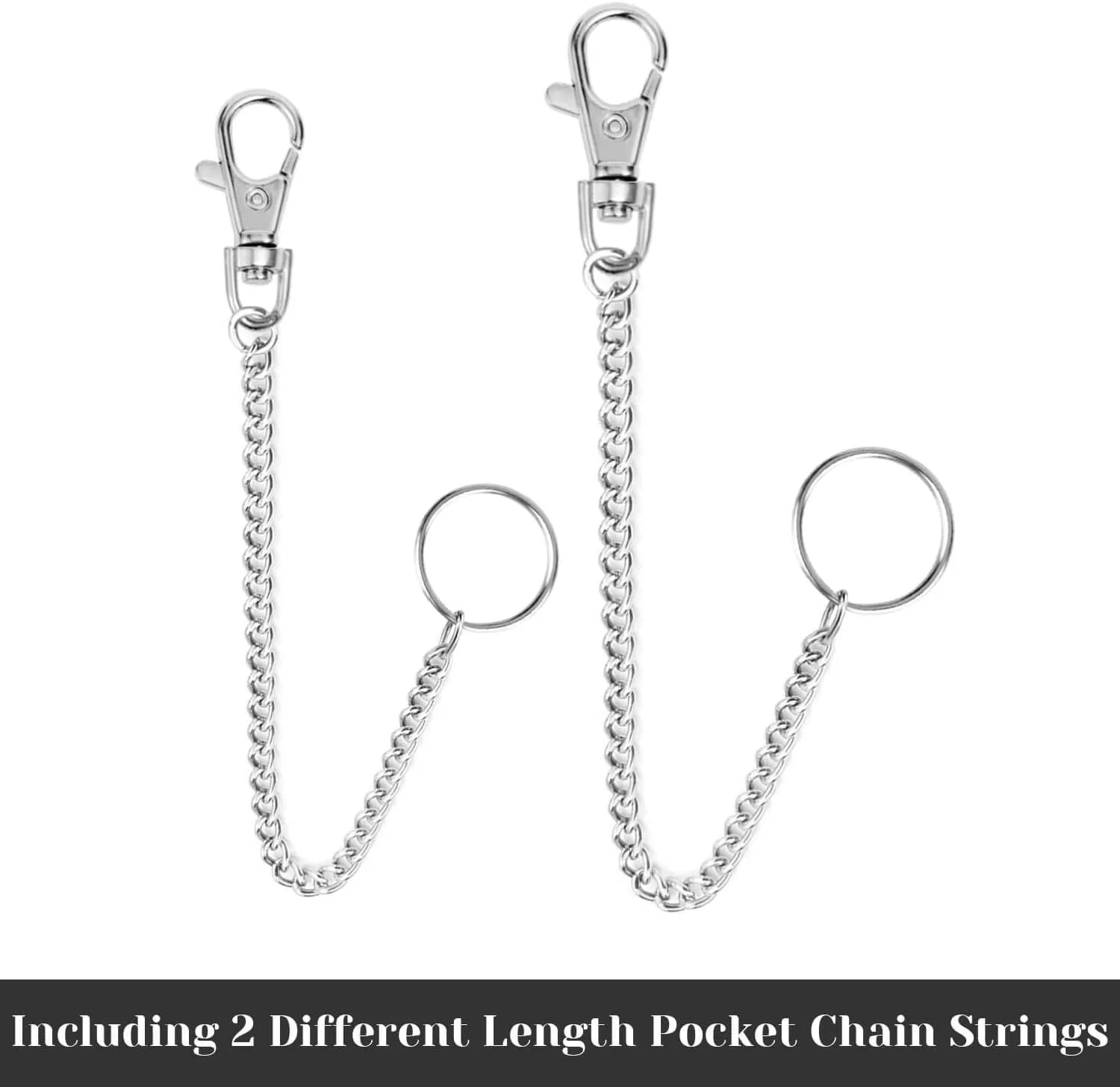 2Pcs Chain Set Wallet Chain Pants Pocket Chain with Keyring (16” & 20”)