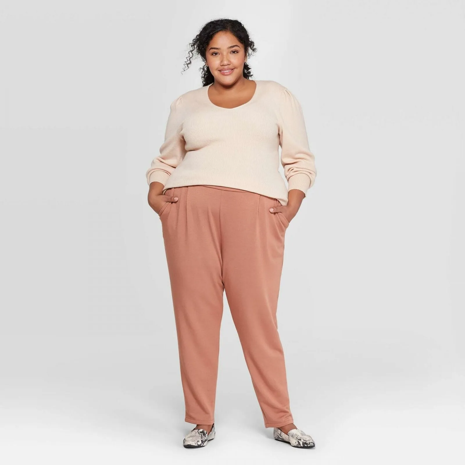 A New Day Women's Plus Size Mid Rise Straight Fit French Terry Pants