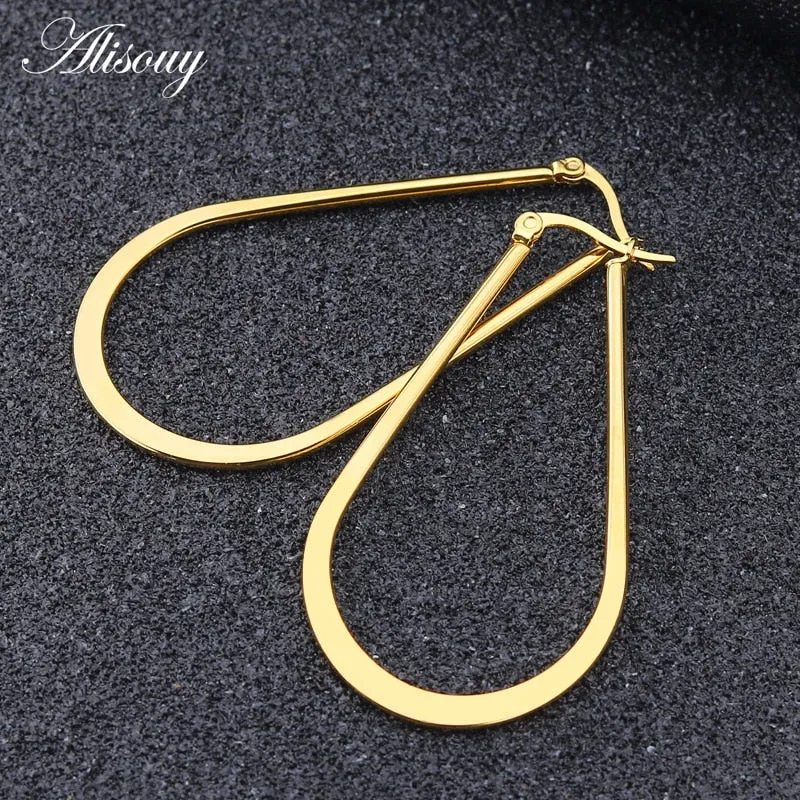 Alisouy 1 pair Sexy Oversized Rose Gold/Silver/Black Big oval Hoop Earrings lady Earrings Women Girl's earring 20/30/40/50/60CM