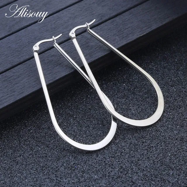 Alisouy 1 pair Sexy Oversized Rose Gold/Silver/Black Big oval Hoop Earrings lady Earrings Women Girl's earring 20/30/40/50/60CM