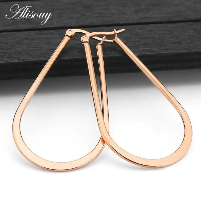 Alisouy 1 pair Sexy Oversized Rose Gold/Silver/Black Big oval Hoop Earrings lady Earrings Women Girl's earring 20/30/40/50/60CM