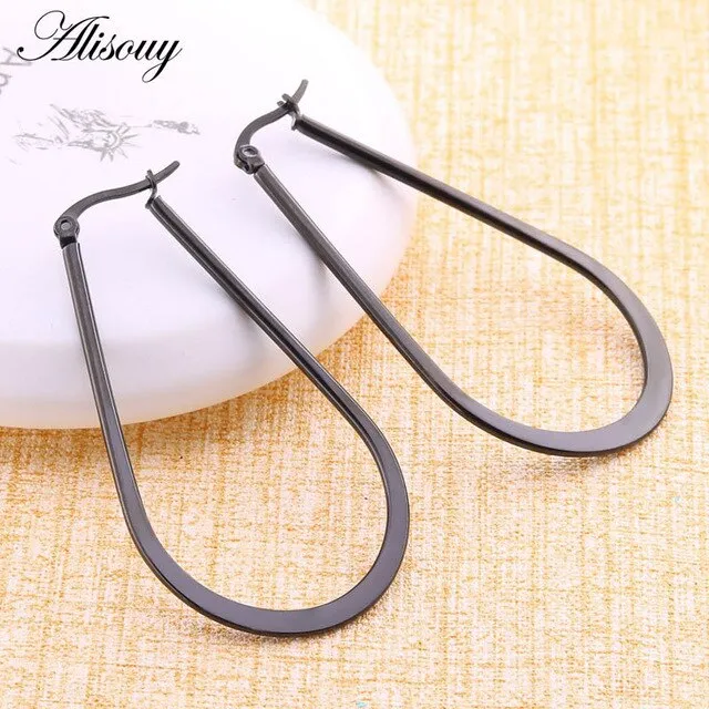 Alisouy 1 pair Sexy Oversized Rose Gold/Silver/Black Big oval Hoop Earrings lady Earrings Women Girl's earring 20/30/40/50/60CM