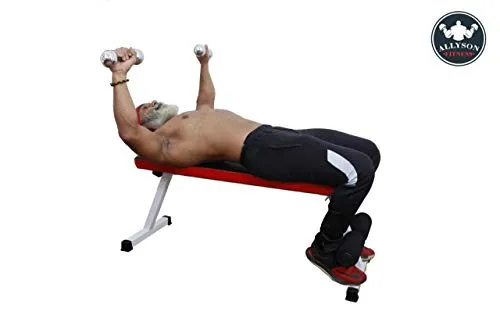 ALLYSON FITNESS Foldable Flat Bench- Up to 500 kg Capacity Tested for Strength Training Multipurpose Fitness Exercise Gym Workout, Heavy Duty Weight Flat Bench for Home & Gym(Yellow)