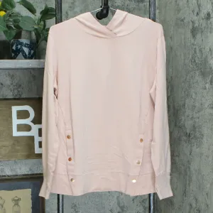 AnyBody French Terry Sweatshirt Hoodie With Side Snaps Pink Sand Small