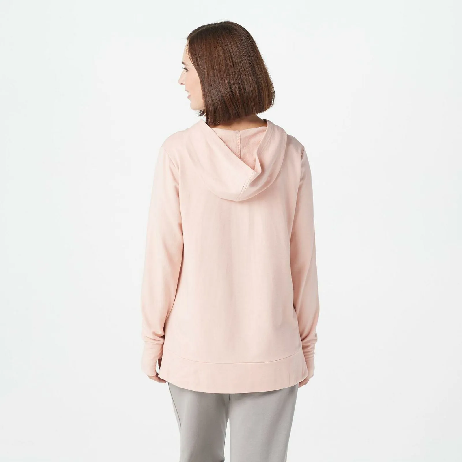 AnyBody French Terry Sweatshirt Hoodie With Side Snaps Pink Sand Small