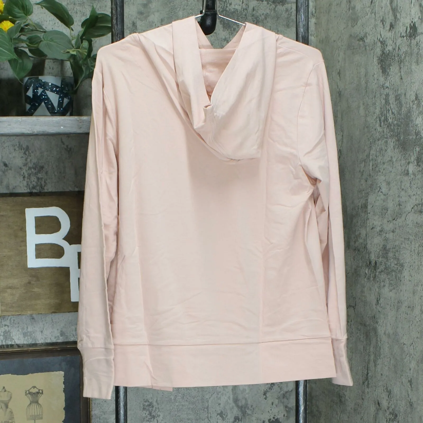 AnyBody French Terry Sweatshirt Hoodie With Side Snaps Pink Sand Small
