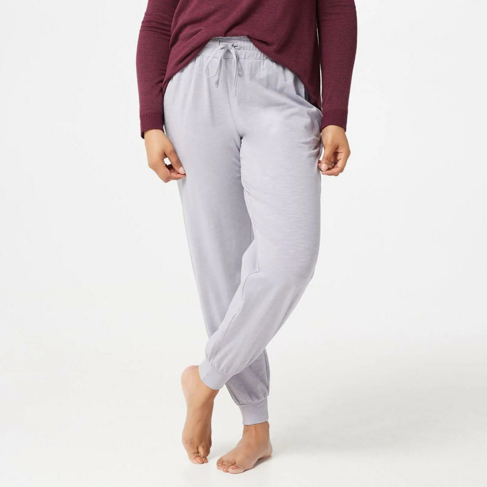 AnyBody Women's Cozy Knit Slub Jogger Pants Lilac Grey Petite XXS
