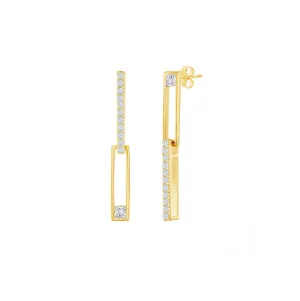 Asymmetric Rectangle Paperclip Sparkle Drop Earrings