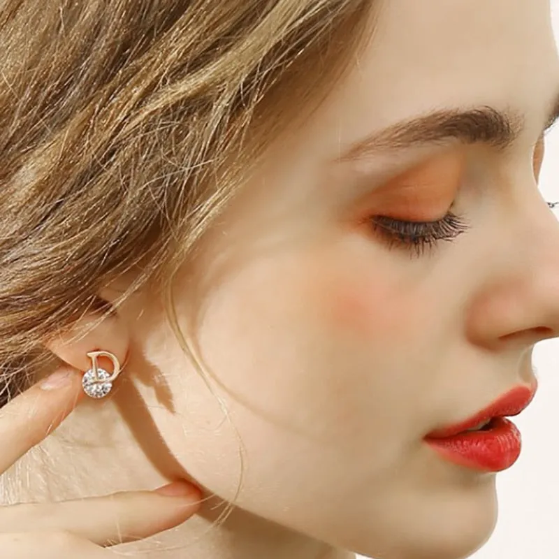 Asymmetric Stainless Steel D-Letter Zircon Stud Earrings for Women - Shimmering and Unique Lady's Earrings