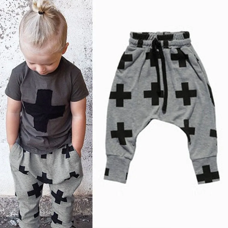 Baby Boy Girls Cotton Cross Pattern Bottoms Harem Pants Hip-Pop Trousers For 2-6Y