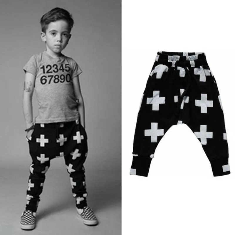 Baby Boy Girls Cotton Cross Pattern Bottoms Harem Pants Hip-Pop Trousers For 2-6Y