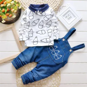 Baby Boys Clothing set Suit Overalls Gentleman long-sleeved shirt   pants 2pcs Denim jeans Kids