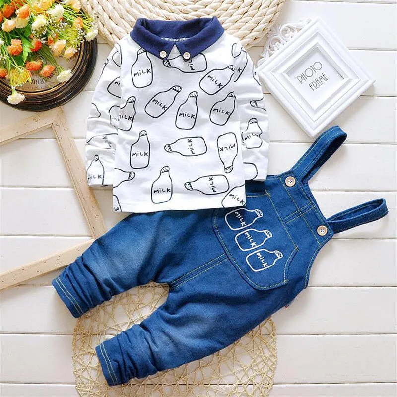 Baby Boys Clothing set Suit Overalls Gentleman long-sleeved shirt   pants 2pcs Denim jeans Kids