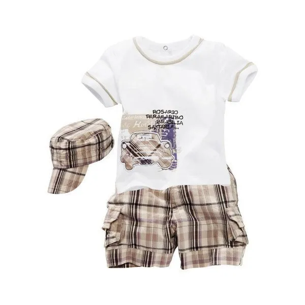 Baby Boys Infants Suit T-shirt  Plaid Shorts Pants Hat Clothes Outfits 3pcs SM67