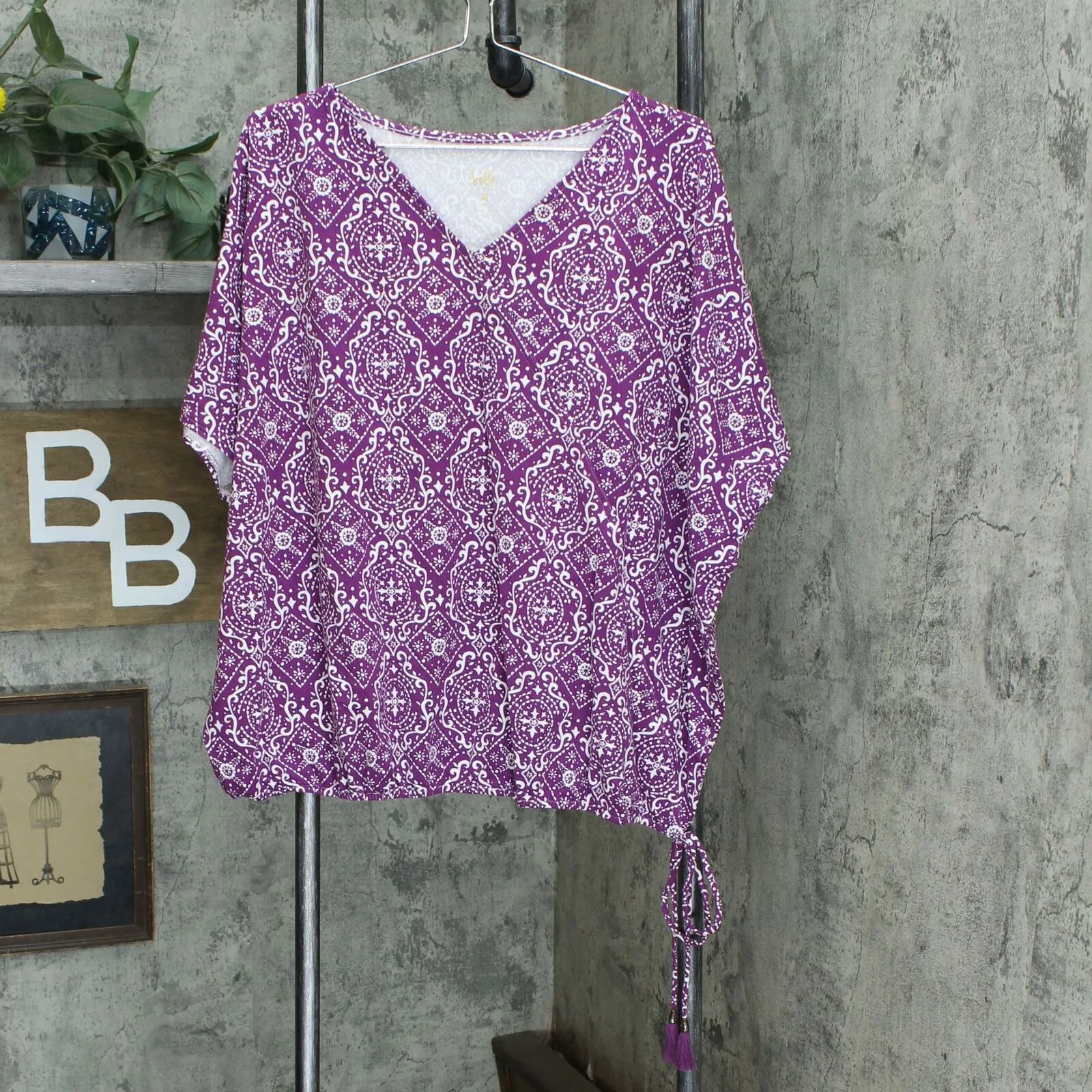 Belle by Kim Gravel Women's TripleLuxe Knit Faux Wrap Top Tassles