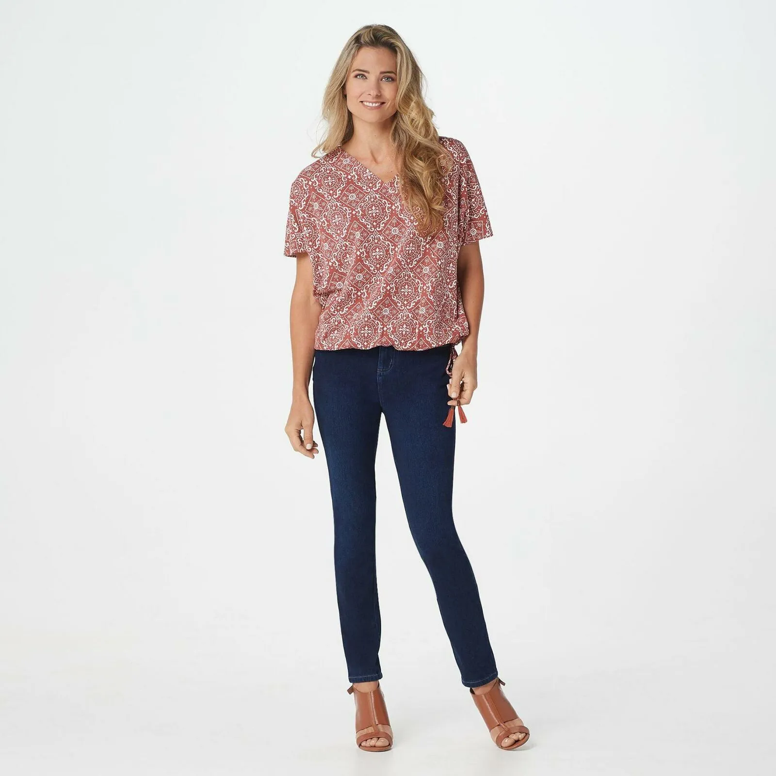 Belle by Kim Gravel Women's TripleLuxe Knit Faux Wrap Top Tassles