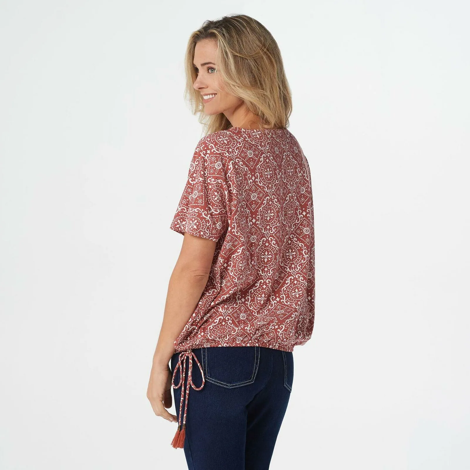 Belle by Kim Gravel Women's TripleLuxe Knit Faux Wrap Top Tassles