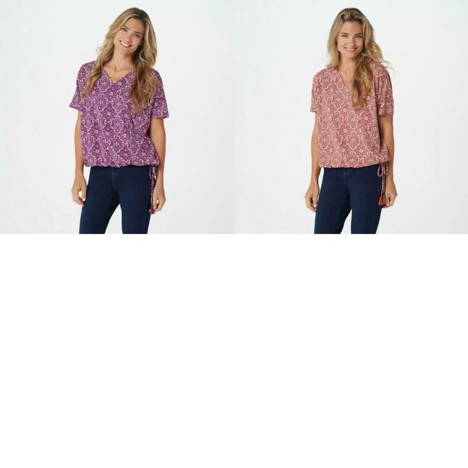 Belle by Kim Gravel Women's TripleLuxe Knit Faux Wrap Top Tassles