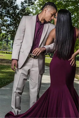 Bespoke Silver Two Piece Prom Outfit Fashion Slim Fit Men's Suit Online