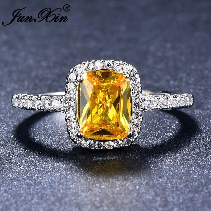 Big Square  Champagne Zircon Ring Rose Gold For Women Jewelry