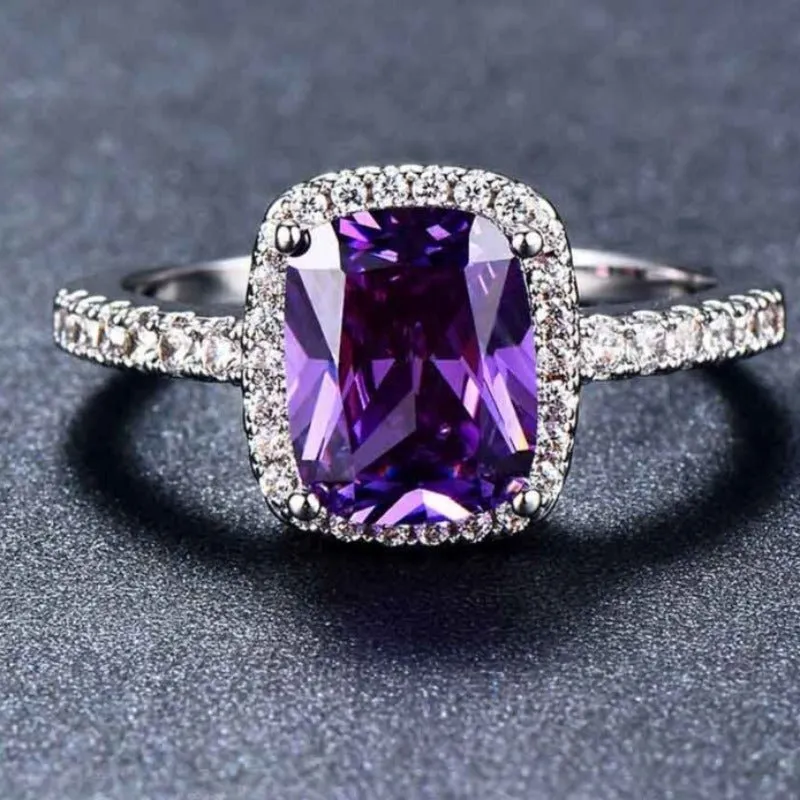 Big Square  Champagne Zircon Ring Rose Gold For Women Jewelry