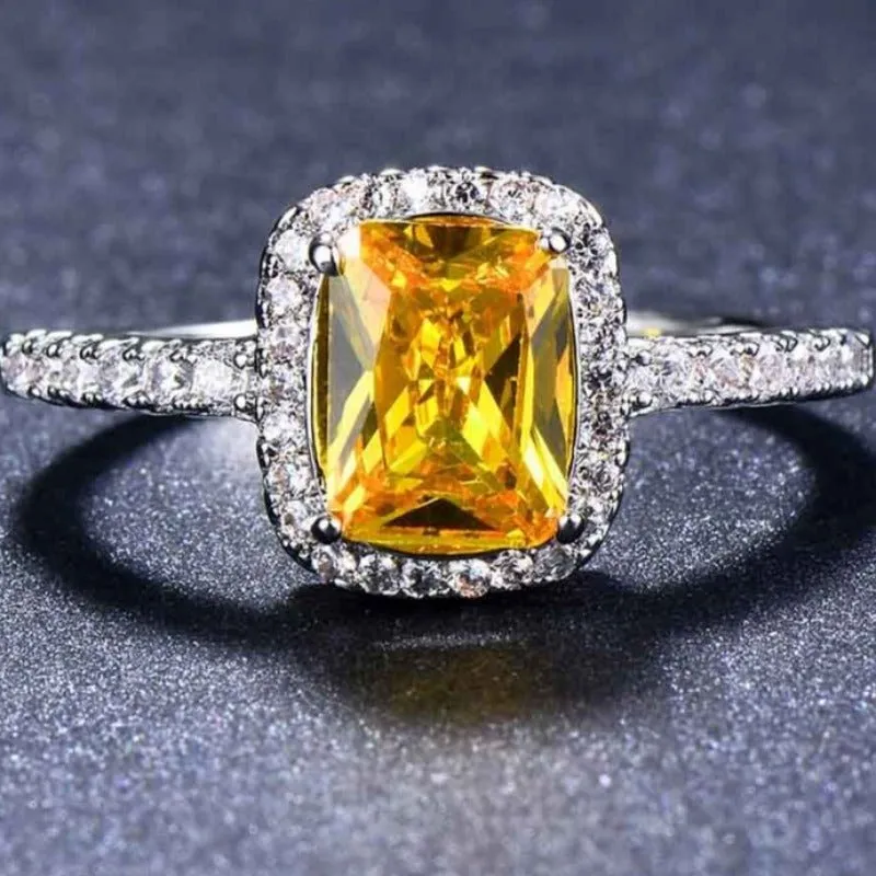 Big Square  Champagne Zircon Ring Rose Gold For Women Jewelry