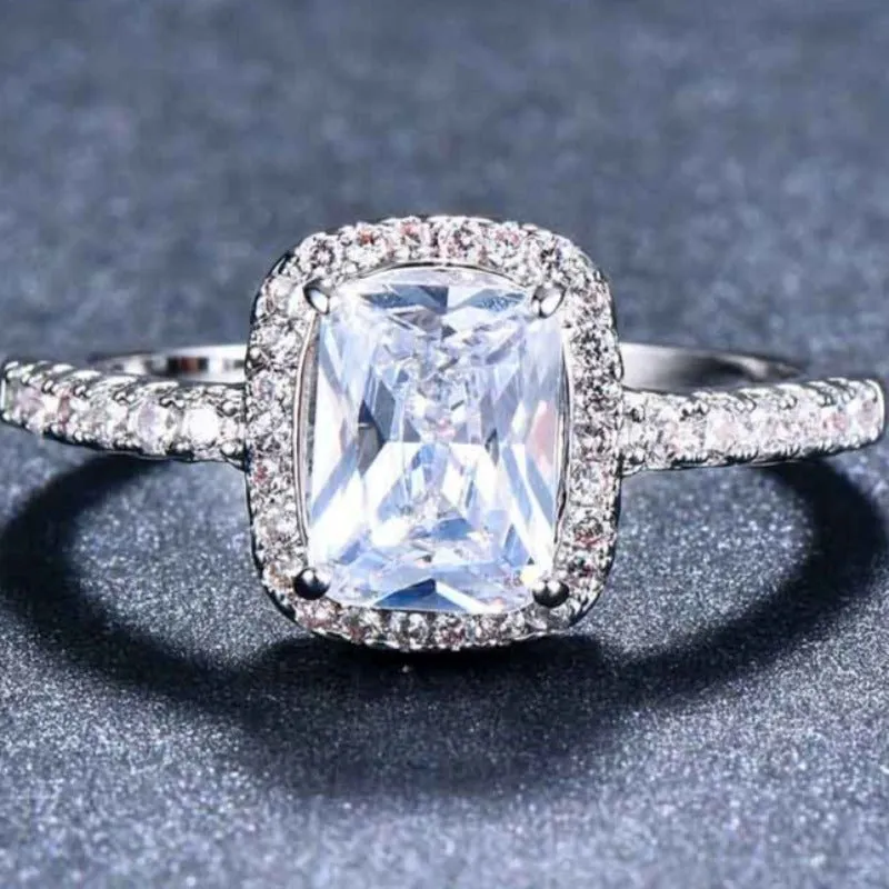 Big Square  Champagne Zircon Ring Rose Gold For Women Jewelry