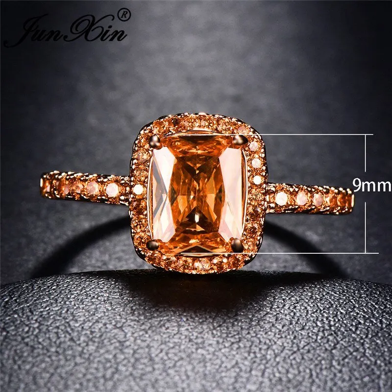 Big Square  Champagne Zircon Ring Rose Gold For Women Jewelry