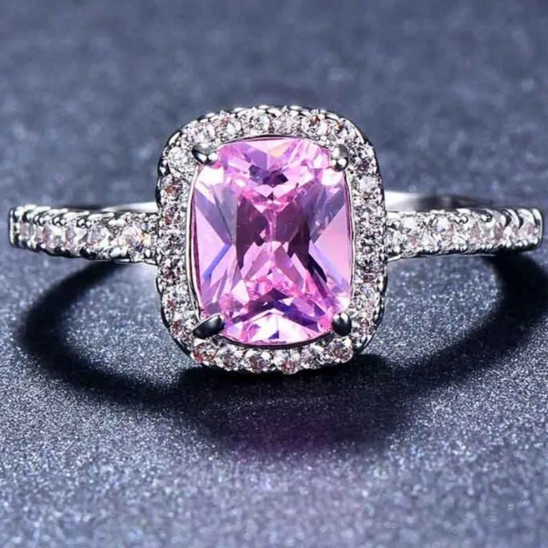 Big Square  Champagne Zircon Ring Rose Gold For Women Jewelry