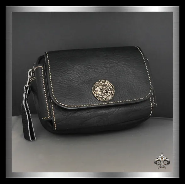 Biker Black Leather Belt Pouch Japanese Koi Fish Concho