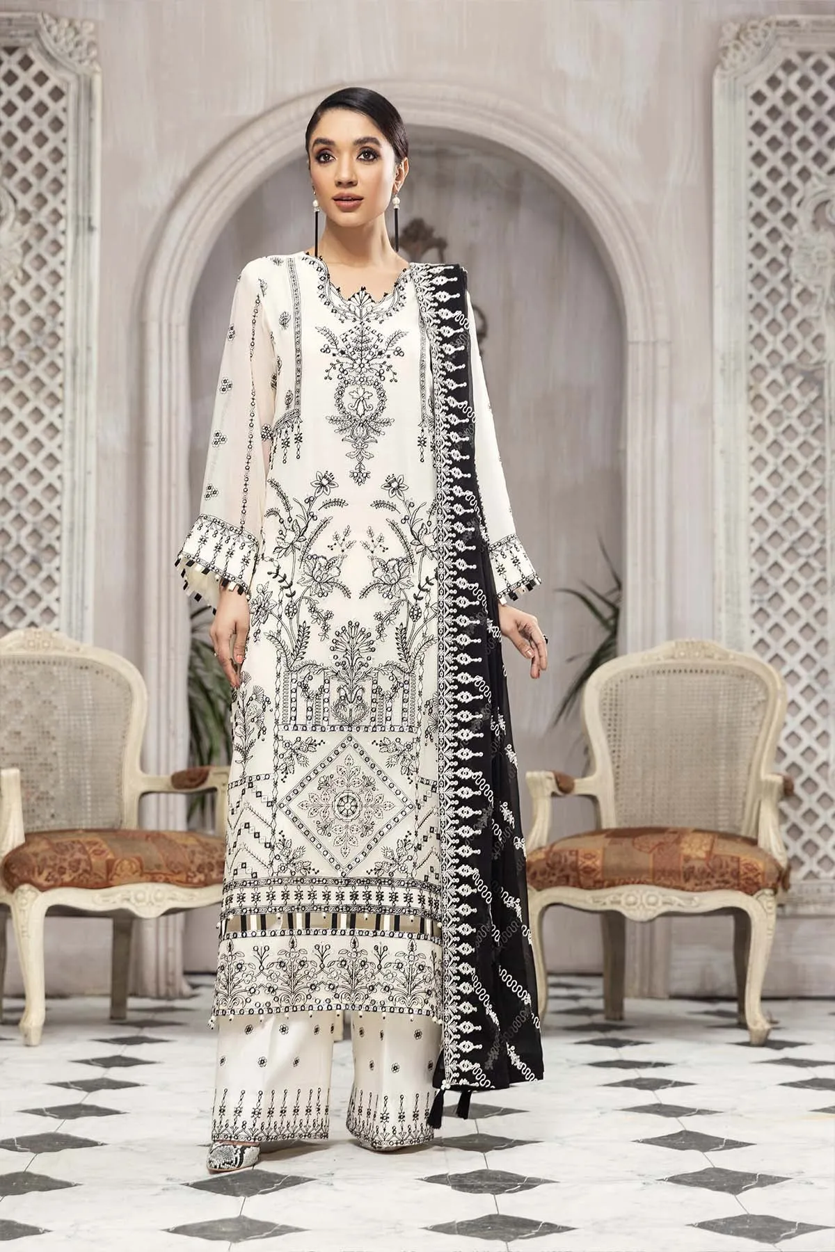 Black And White Salwar Kameez with Embroidery #PF462