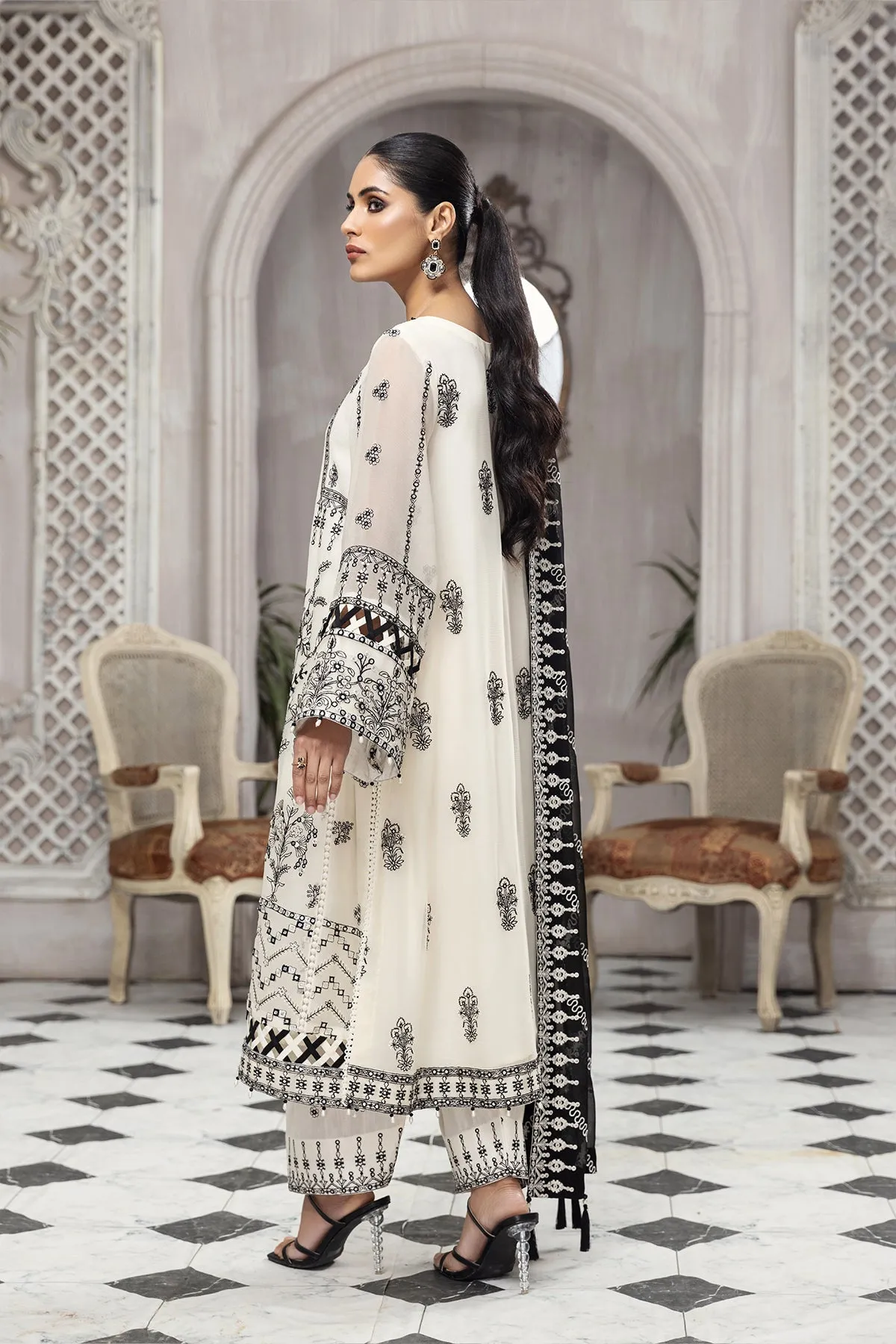 Black And White Salwar Kameez with Embroidery #PF462
