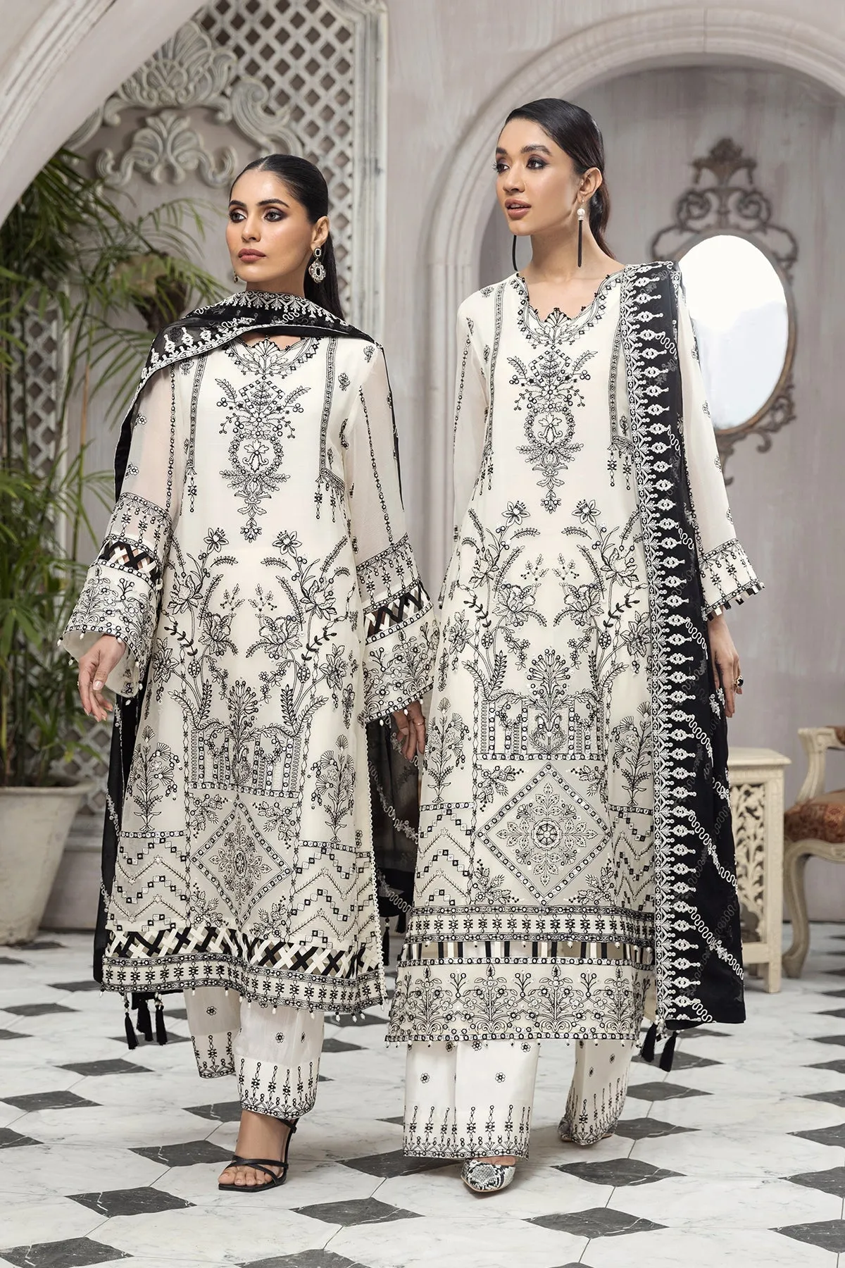 Black And White Salwar Kameez with Embroidery #PF462