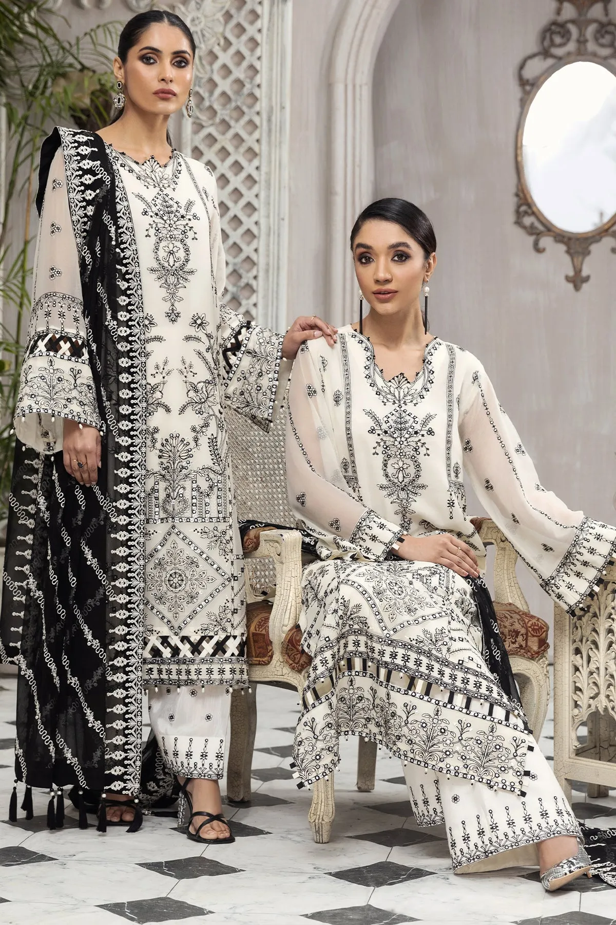 Black And White Salwar Kameez with Embroidery #PF462