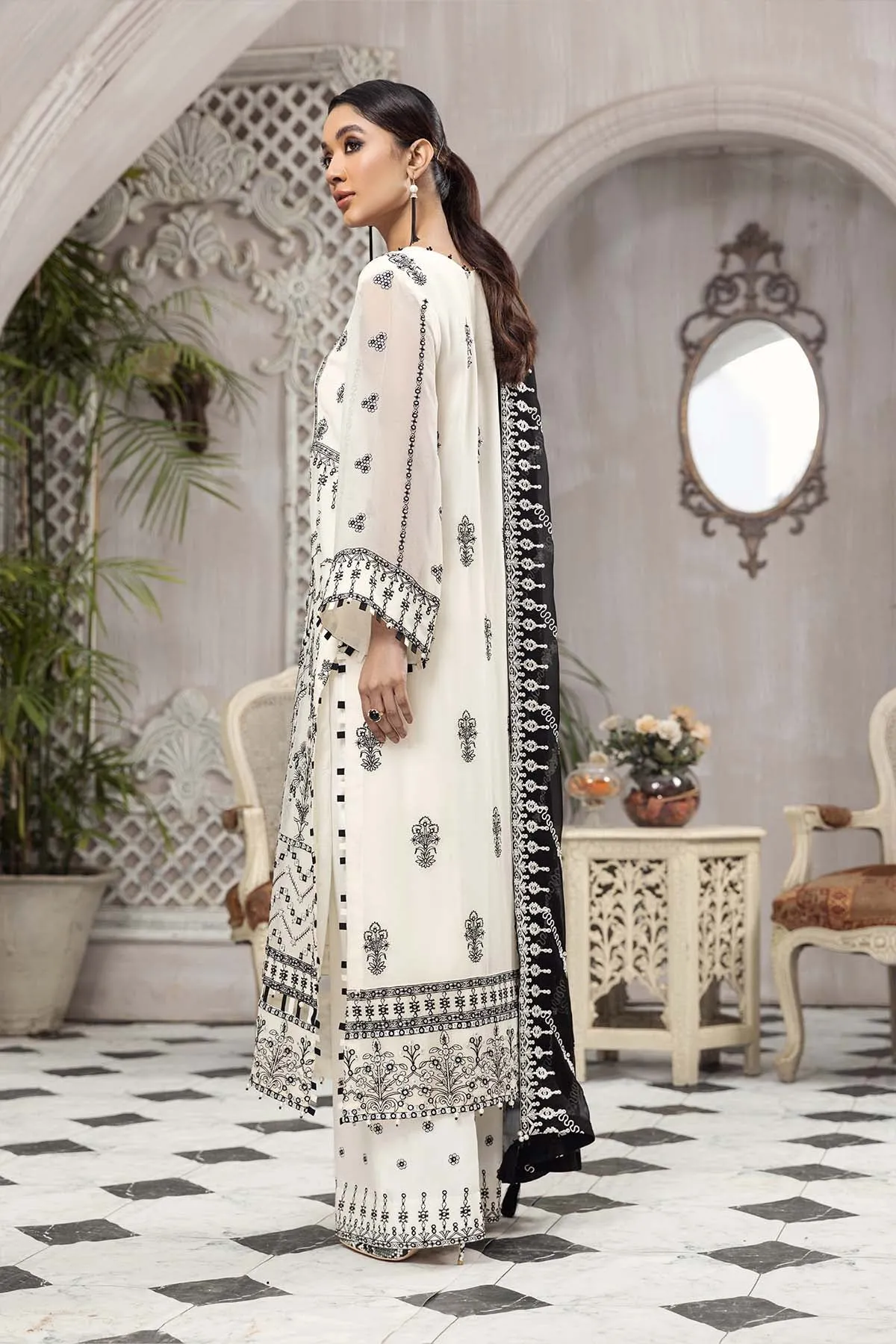 Black And White Salwar Kameez with Embroidery #PF462