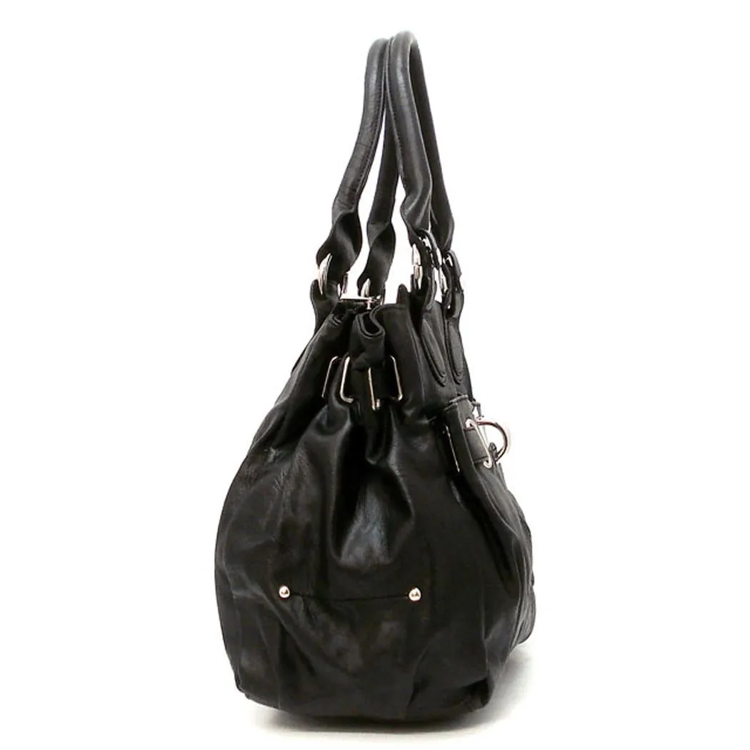 Black Belt studs Pockets shoulder Satchel Bag Handbag Purse