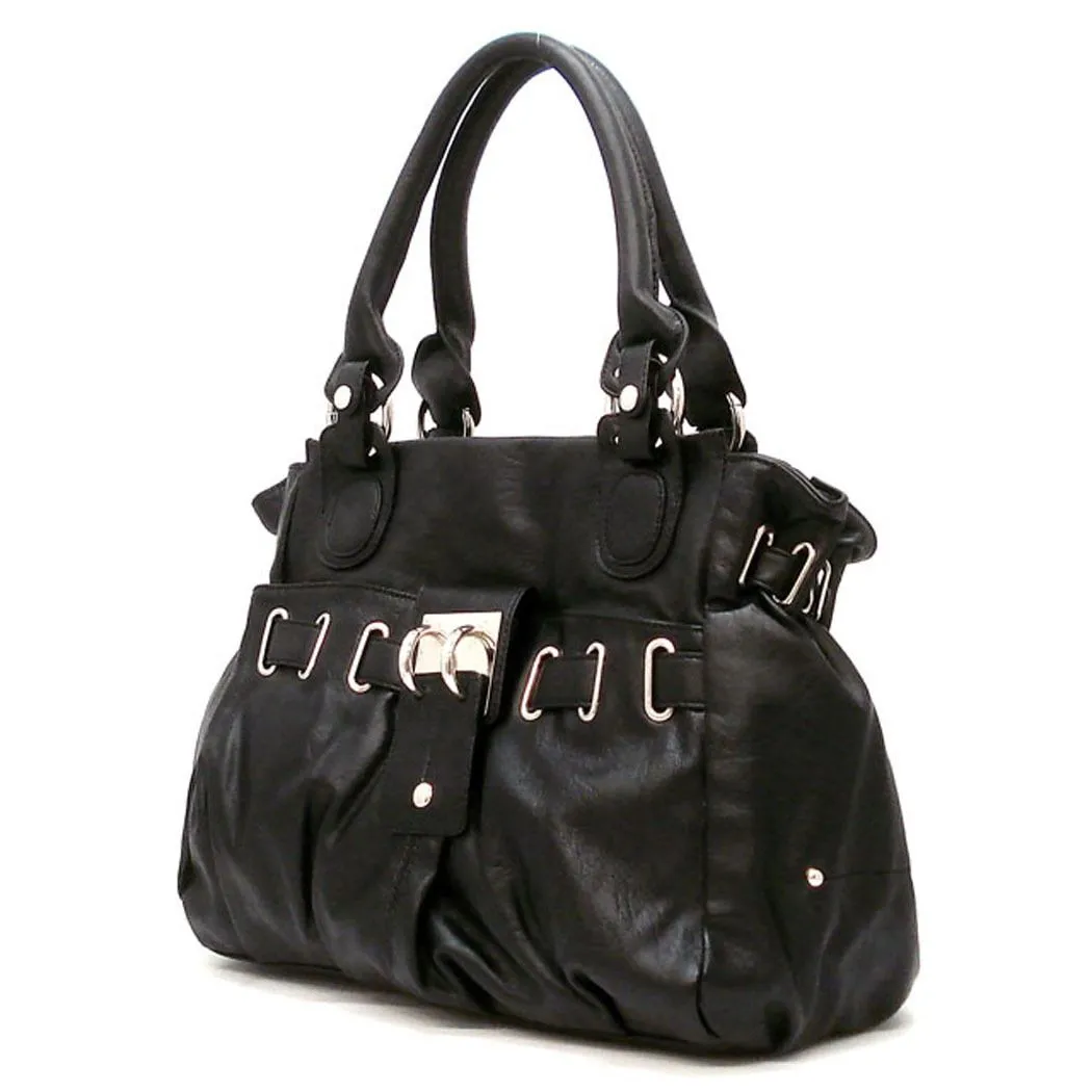 Black Belt studs Pockets shoulder Satchel Bag Handbag Purse