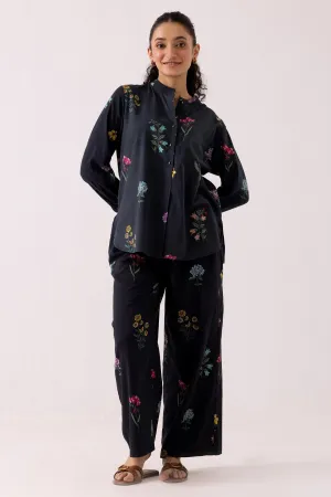 Black Cotton Print Shirt & Pants