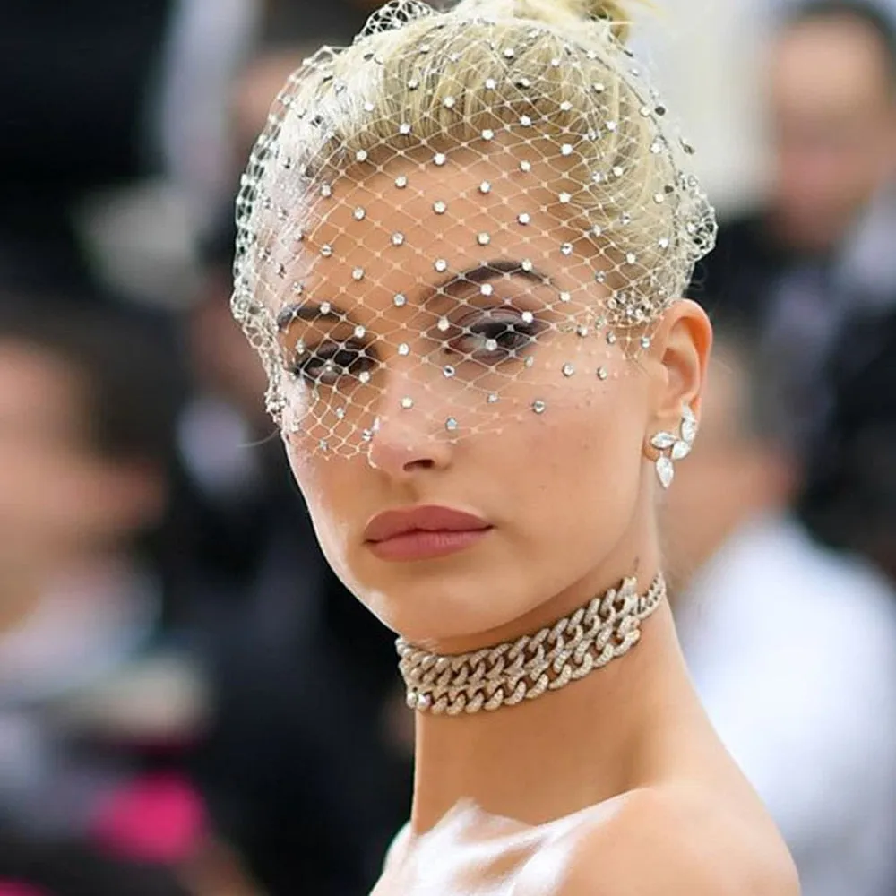 Bling Diamante Hair Hoop Headband Veil Rhinestone Crystals Birdcage Veil