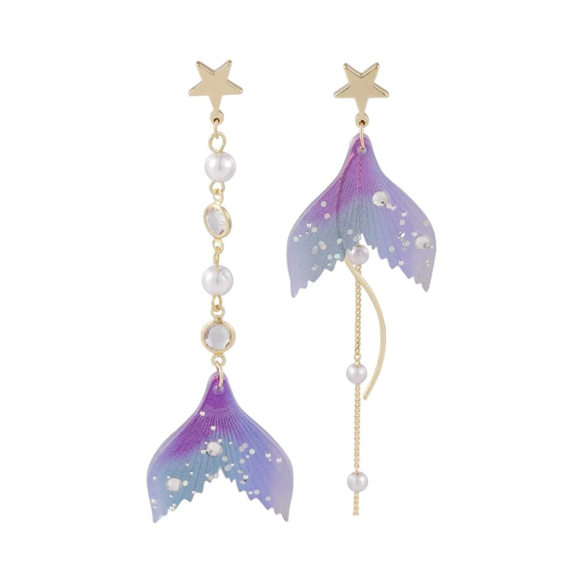Blue Acrylic & 18K Gold-Plated Fishtail Asymmetric Drop Earrings