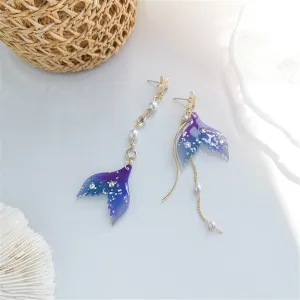 Blue Acrylic & 18K Gold-Plated Fishtail Asymmetric Drop Earrings
