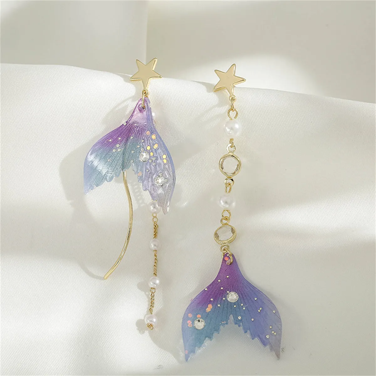 Blue Acrylic & 18K Gold-Plated Fishtail Asymmetric Drop Earrings