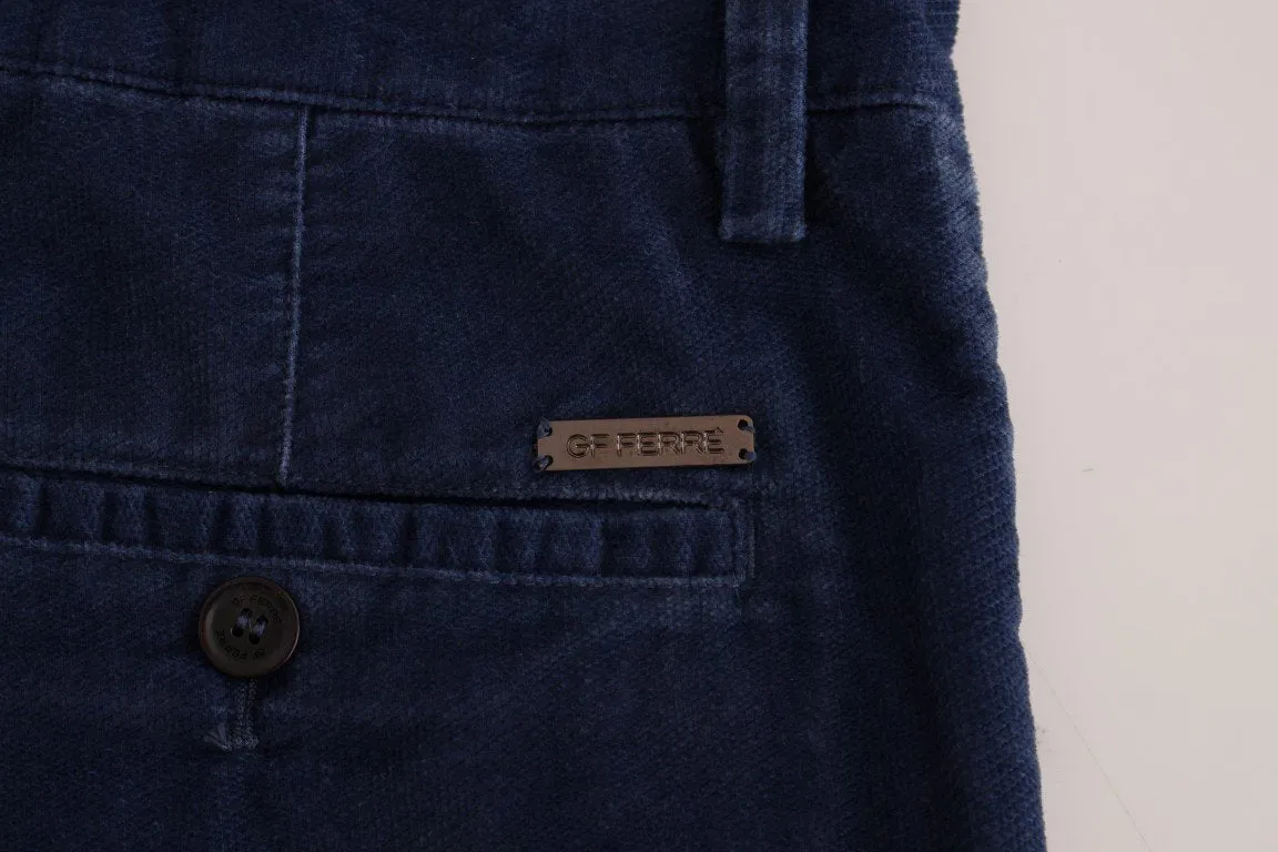 Blue Cotton Straight Fit Casual Pants