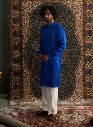 Blue modal satin kurta and straight pants