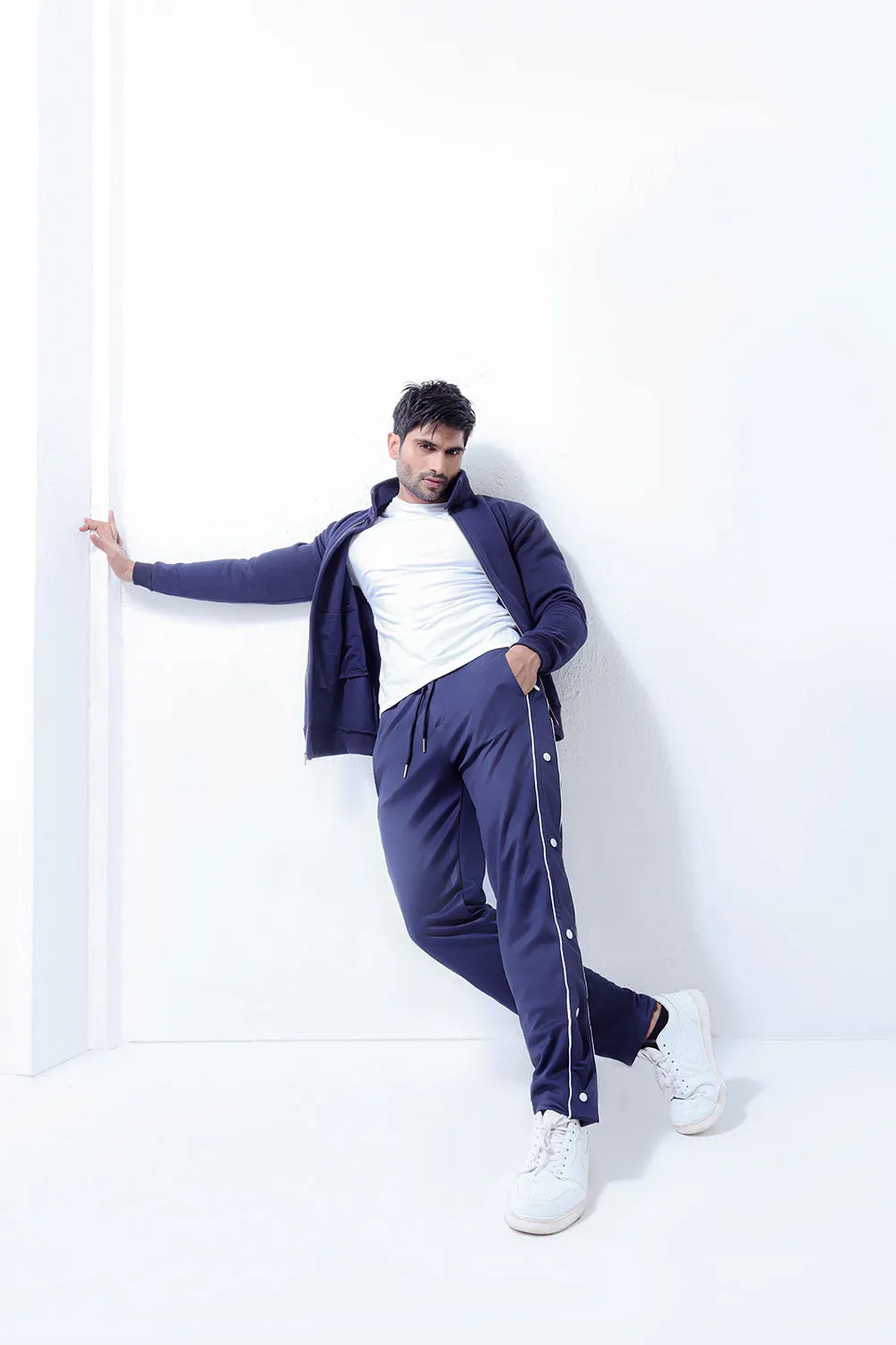Blue Side Tape Popper Tricot Joggers
