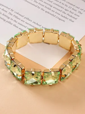 Bohey by KARATCART Gold-Plated Lime Green Cubic Zirconia Studded Wraparound Bracelet for Women